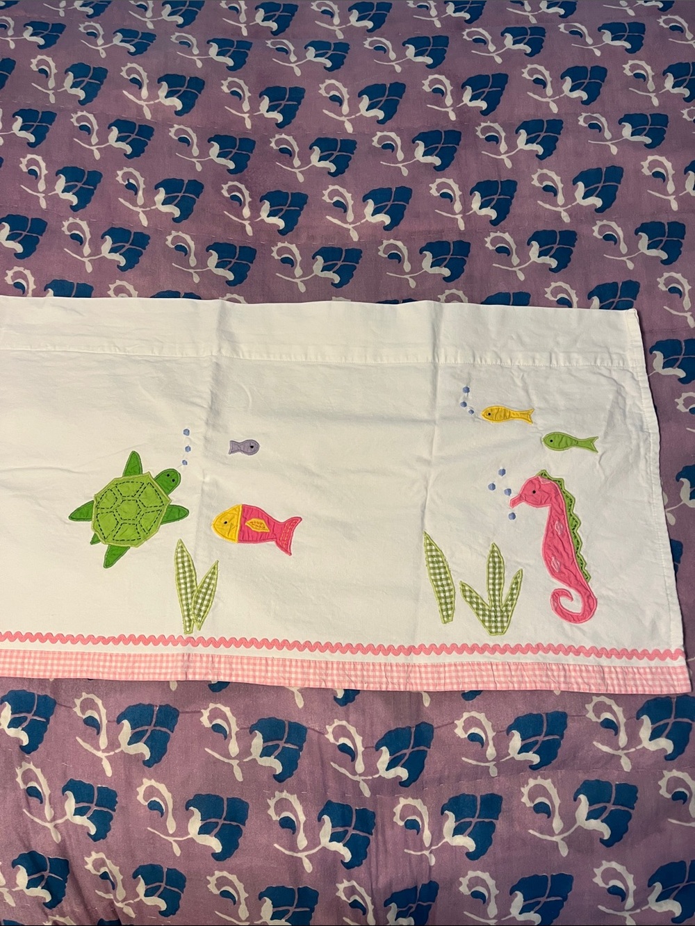 Pottery Barn Kids white cotton ocean theme valance pink gingham & ric rac - Picture 10 of 10